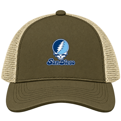 San Diego Stealie Premium Unisex Trucker Cap — Design: San Diego University of — Moss/Khaki