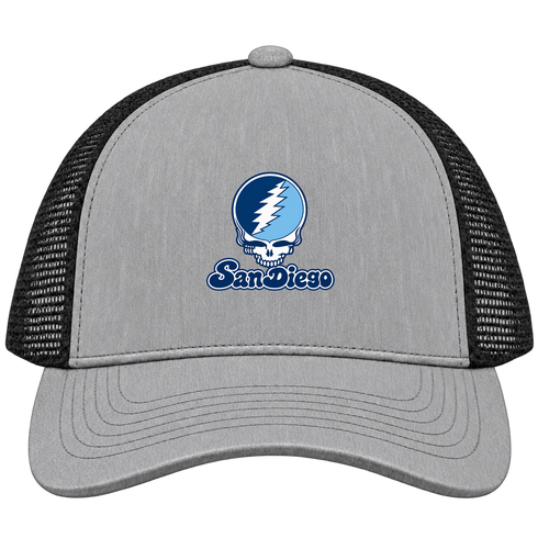 San Diego Stealie Premium Unisex Trucker Cap — Design: San Diego University of — Heather Grey/Black