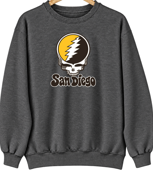 San Diego Baseball Stealie Grateful Dead Crewneck — San Diego Padres — Dark Heather
