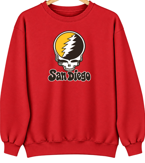 San Diego Baseball Stealie Grateful Dead Crewneck — San Diego Padres — Red