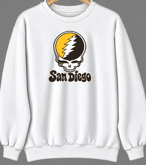 San Diego Baseball Stealie Grateful Dead Crewneck — San Diego Padres — White