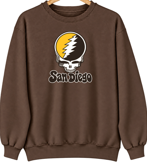 San Diego Baseball Stealie Grateful Dead Crewneck — San Diego Padres — Brown