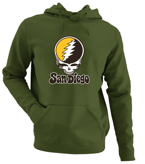 San Diego Baseball Stealie Grateful Dead Hoodie — San Diego Padres — Military Green