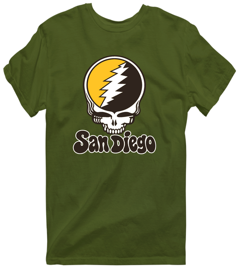 San Diego Baseball Stealie Grateful Dead T-Shirt — San Diego Padres — Military Green