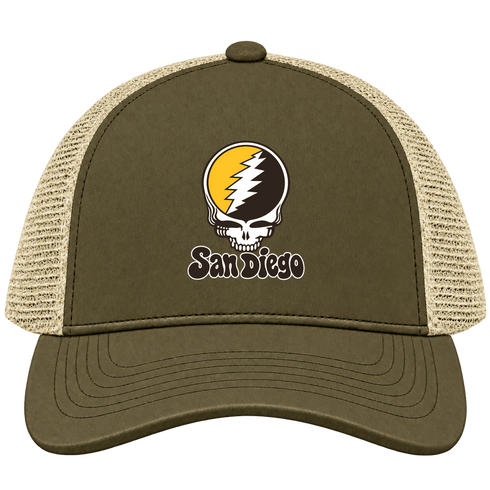 San Diego Baseball Stealie Grateful Dead Trucker Cap — San Diego Padres — Moss/Khaki