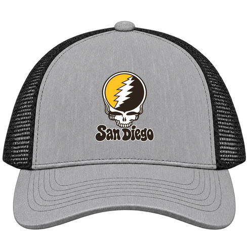 San Diego Baseball Stealie Grateful Dead Trucker Cap — San Diego Padres — Heather Grey/Black