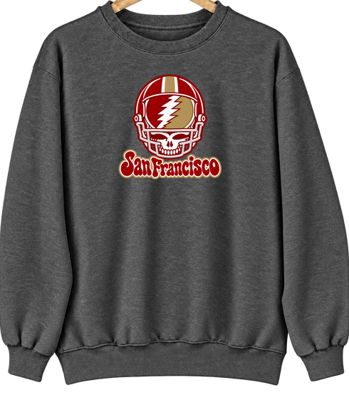 San Francisco Helmet Stealie Premium Unisex Crewneck — San Francisco 49ers — Dark Heather