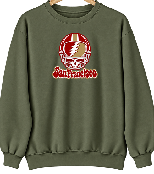 San Francisco Helmet Stealie Premium Unisex Crewneck — San Francisco 49ers — Military Green