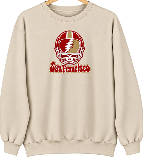 San Francisco Helmet Stealie Premium Unisex Crewneck — San Francisco 49ers — Sand