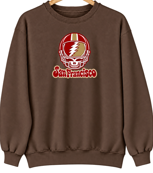 San Francisco Helmet Stealie Premium Unisex Crewneck — San Francisco 49ers — Brown