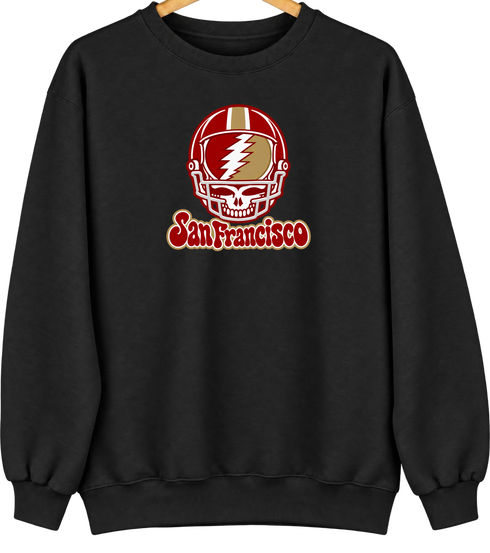 San Francisco Helmet Stealie Premium Unisex Crewneck — San Francisco 49ers — Black