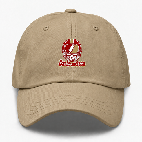 San Francisco Helmet Stealie Premium Unisex Dad Hat — San Francisco 49ers — Khaki