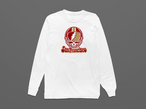 San Francisco Helmet Stealie Premium Unisex Long-Sleeve — San Francisco 49ers — White