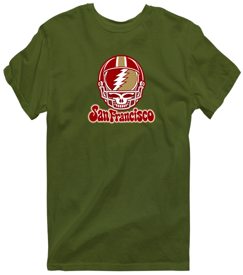San Francisco Helmet Stealie Premium Unisex T-Shirt — San Francisco 49ers — Military Green