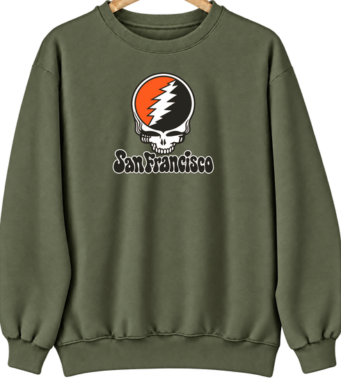San Francisco Baseball Stealie Grateful Dead Crewneck — San Francisco Giants — Military Green