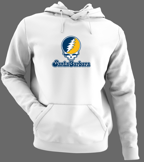 Santa Barbara Stealie Premium Unisex Hoodie — Design: California Santa Barbara University of — White/Grey