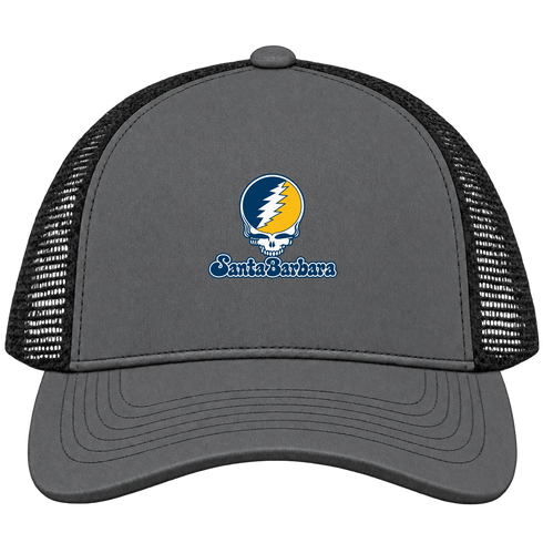 Santa Barbara Stealie Premium Unisex Trucker Cap — Design: California Santa Barbara University of — Charcoal/Black