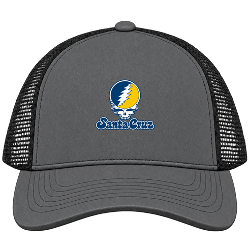 Santa Cruz Stealie Premium Unisex Trucker Cap — Design: California University of Santa Cruz — Charcoal/Black