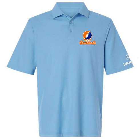 Savannah Stealie Premium Unisex Polo — Design: Savannah State University — Blue