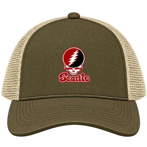 Seattle Stealie Premium Unisex Trucker Cap — Design: Seattle University — Moss/Khaki