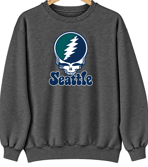 Seattle Baseball Stealie Grateful Dead Crewneck — Seattle Mariners — Dark Heather