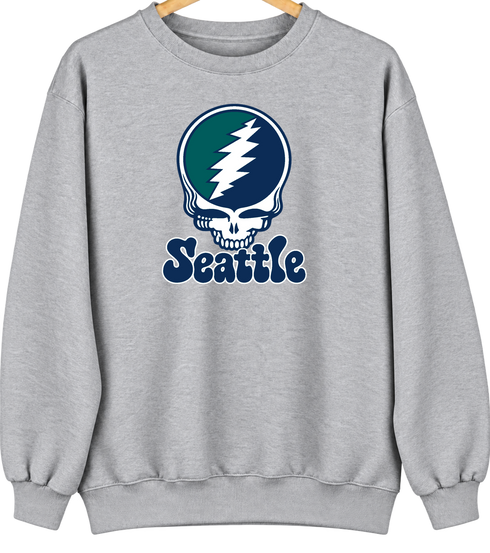 Seattle Baseball Stealie Grateful Dead Crewneck — Seattle Mariners — Sport Grey