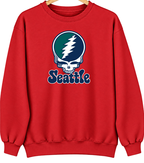 Seattle Baseball Stealie Grateful Dead Crewneck — Seattle Mariners — Red