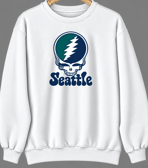 Seattle Baseball Stealie Grateful Dead Crewneck — Seattle Mariners — White