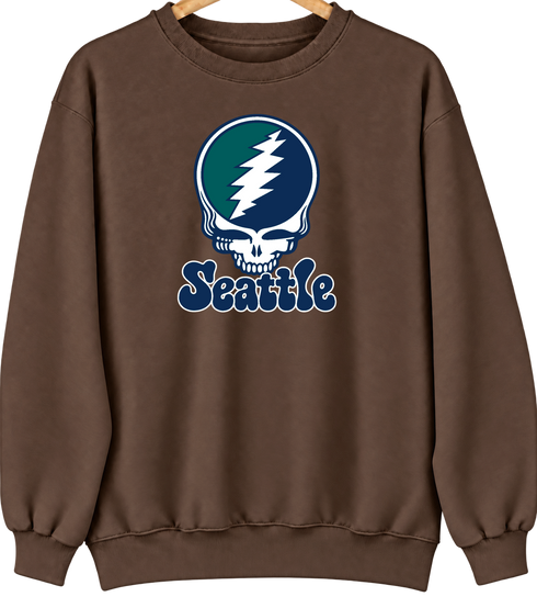 Seattle Baseball Stealie Grateful Dead Crewneck — Seattle Mariners — Brown
