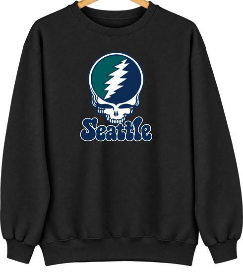 Seattle Baseball Stealie Grateful Dead Crewneck — Seattle Mariners — Black