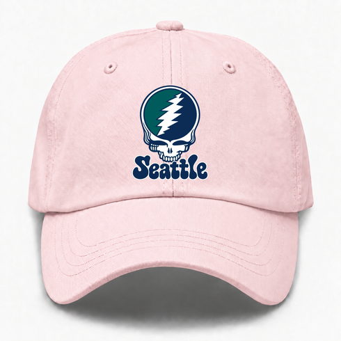 Seattle Baseball Stealie Grateful Dead Dad Hat — Seattle Mariners — Pink