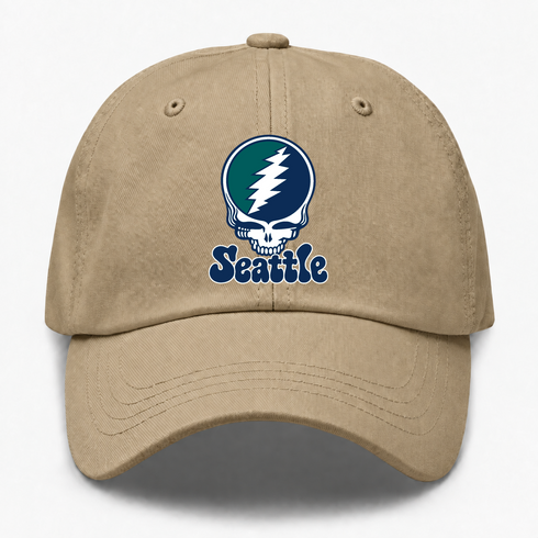 Seattle Baseball Stealie Grateful Dead Dad Hat — Seattle Mariners — Khaki