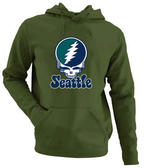 Seattle Baseball Stealie Grateful Dead Hoodie — Seattle Mariners — Military Green