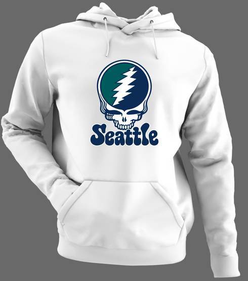 Seattle Baseball Stealie Grateful Dead Hoodie — Seattle Mariners — White/Grey