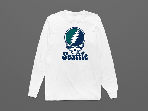 Seattle Baseball Stealie Grateful Dead Long-Sleeve — Seattle Mariners — White