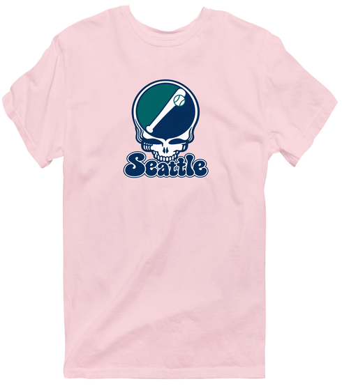 Seattle Baseball Stealie Grateful Dead T-Shirt — Seattle Mariners — Light Pink