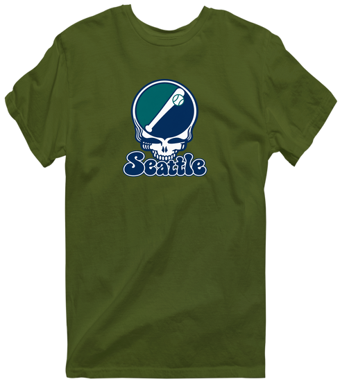 Seattle Baseball Stealie Grateful Dead T-Shirt — Seattle Mariners — Military Green