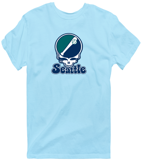 Seattle Baseball Stealie Grateful Dead T-Shirt — Seattle Mariners — Light Blue
