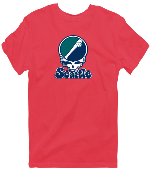 Seattle Baseball Stealie Grateful Dead T-Shirt — Seattle Mariners — Heather Red