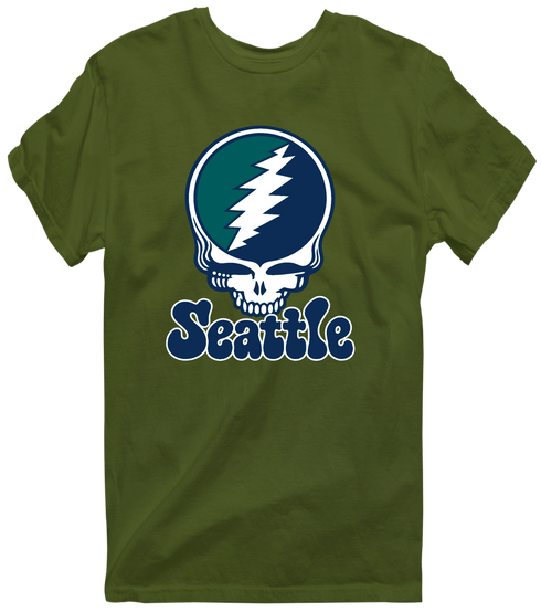Seattle Baseball Stealie Grateful Dead T-Shirt — Seattle Mariners — Military Green