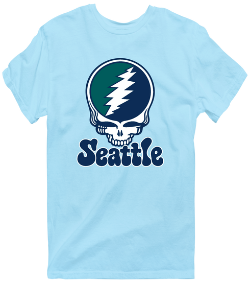 Seattle Baseball Stealie Grateful Dead T-Shirt — Seattle Mariners — Light Blue
