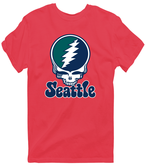 Seattle Baseball Stealie Grateful Dead T-Shirt — Seattle Mariners — Heather Red