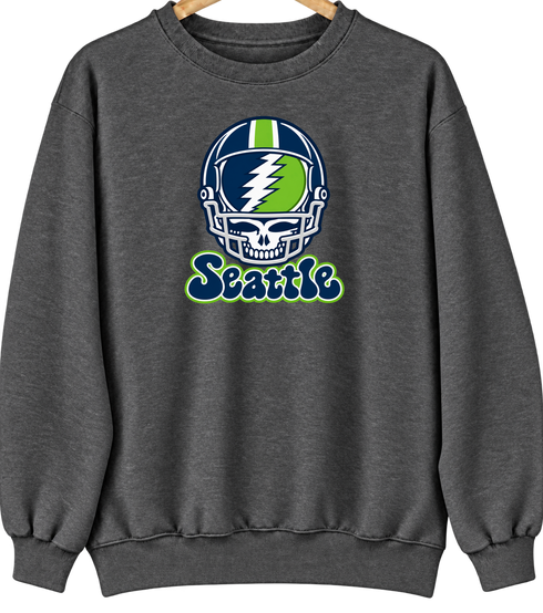 Seattle Helmet Stealie Premium Unisex Crewneck — Seattle Seahawks — Dark Heather