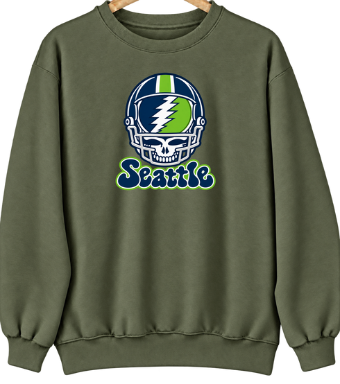Seattle Helmet Stealie Premium Unisex Crewneck — Seattle Seahawks — Military Green