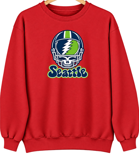 Seattle Helmet Stealie Premium Unisex Crewneck — Seattle Seahawks — Red