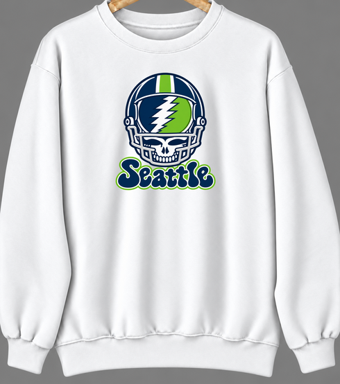 Seattle Helmet Stealie Premium Unisex Crewneck — Seattle Seahawks — White