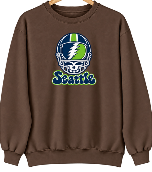 Seattle Helmet Stealie Premium Unisex Crewneck — Seattle Seahawks — Brown
