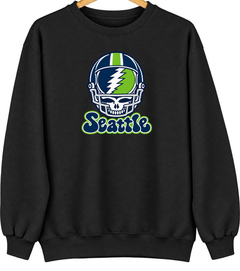 Seattle Helmet Stealie Premium Unisex Crewneck — Seattle Seahawks — Black