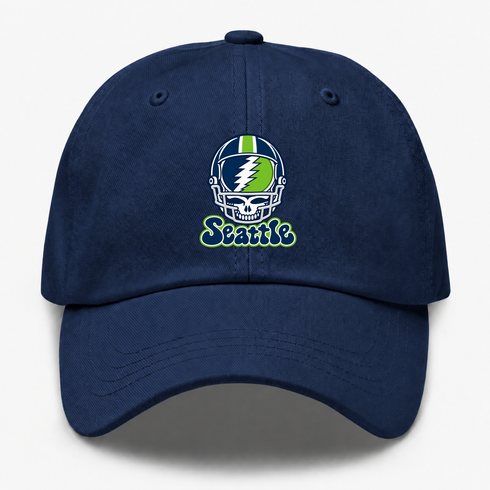 Seattle Helmet Stealie Premium Unisex Dad Hat — Seattle Seahawks — Navy