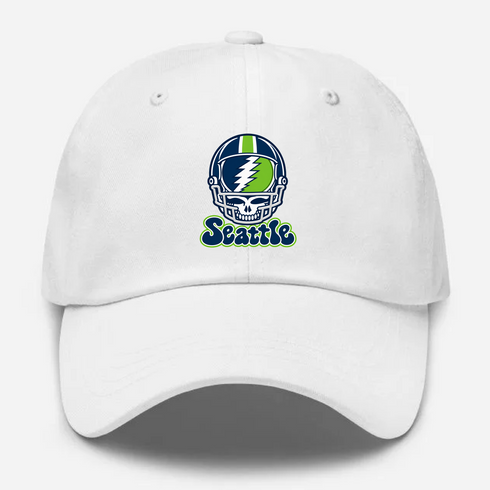 Seattle Helmet Stealie Premium Unisex Dad Hat — Seattle Seahawks — White